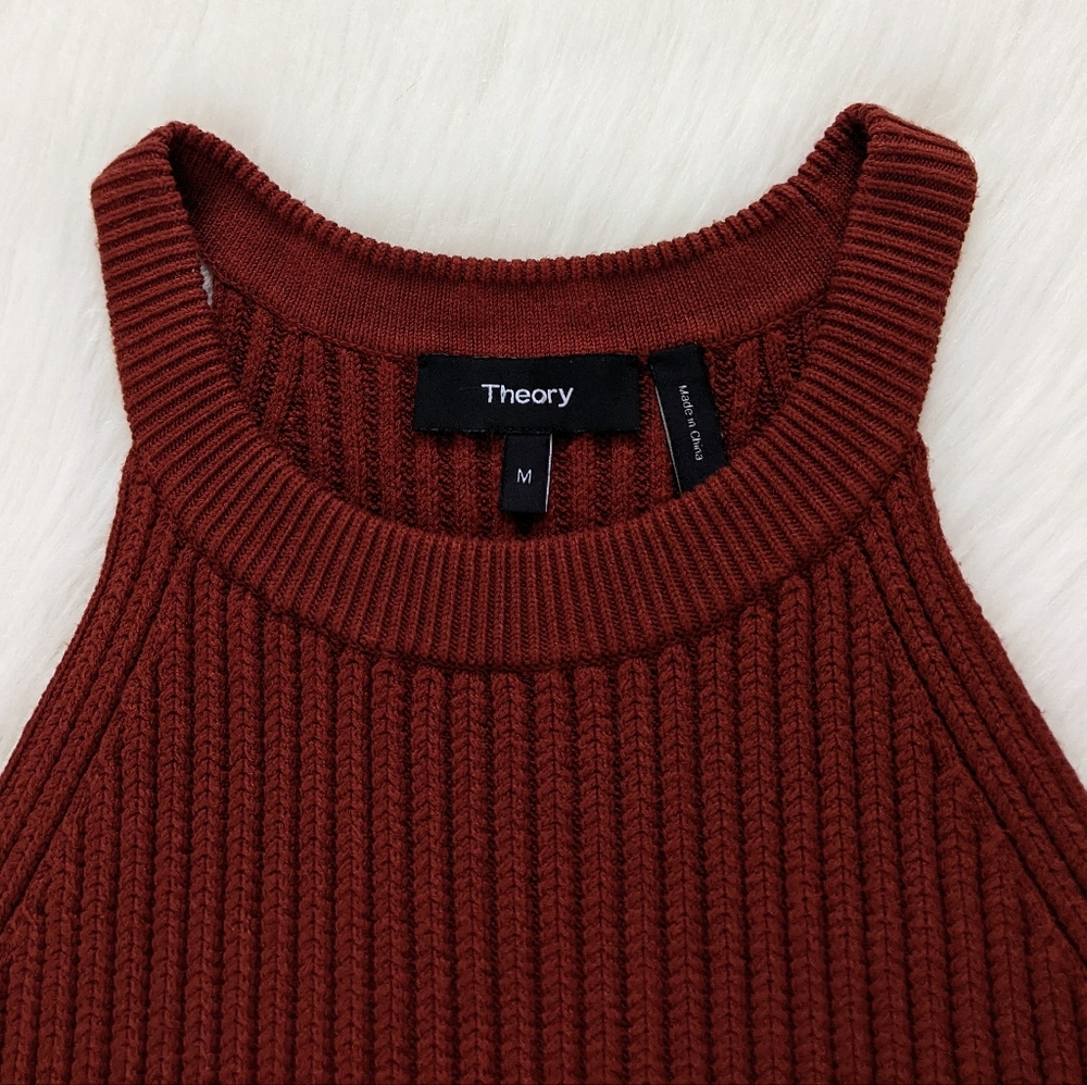 Theory Waxson Prosecco Ribbed Knit Sweater Tank | Burnt Paprika | Medium - Picture 3 of 14